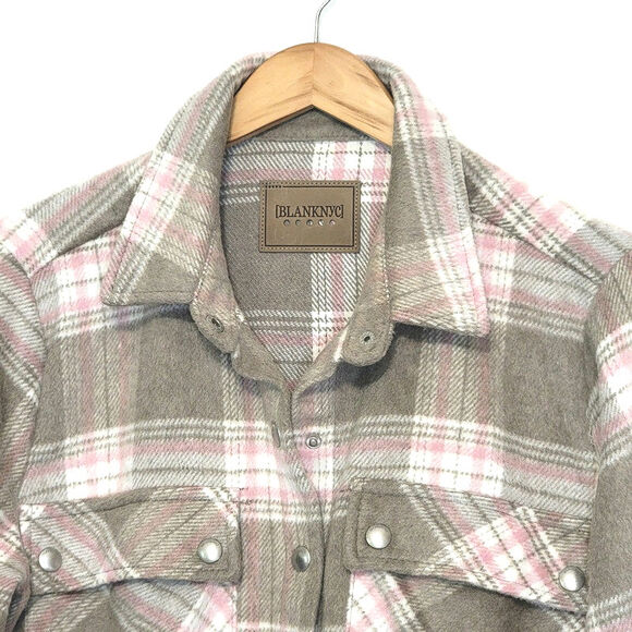 BLANK NYC Plaid Snap Front Cozy Casual Fall Winter Shacket Jacket Size M - Picture 2 of 14